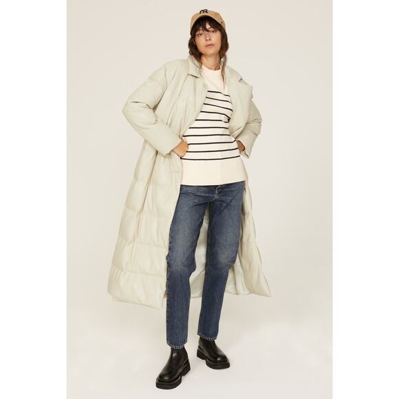 Something Navy Cream Faux Leather Oversized Trench Puffer Coat Size Small